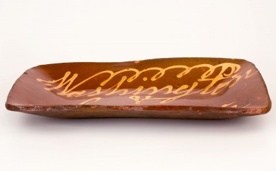 Rare and Important "Washington & Lafayette" Redware Platter, Norwalk, CT