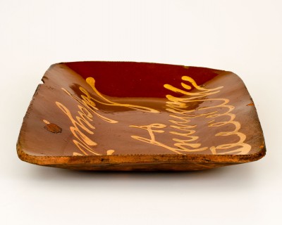 Rare and Important "Washington & Lafayette" Redware Platter, Norwalk, CT