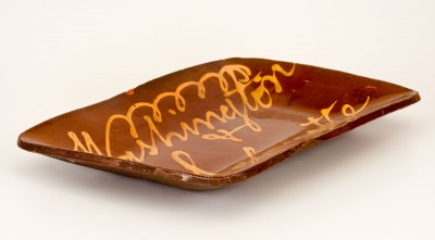 Rare and Important "Washington & Lafayette" Redware Platter, Norwalk, CT