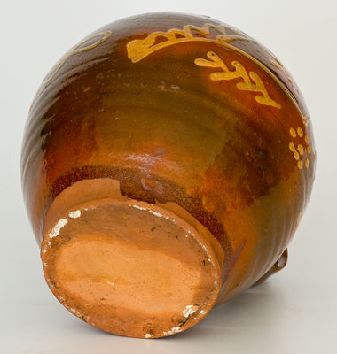 Exceptional 18th Century Redware Jar with Elaborate Yellow-Slip Decoration, New England