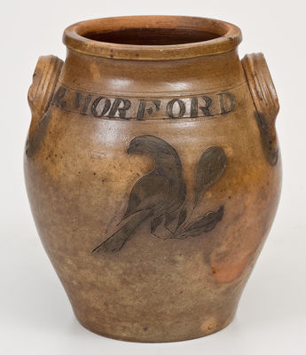 Outstanding Small-Sized Stoneware Presentation Jar w/ Incised Bird, att. Nicholas Van Wickle, Old Bridge or Manasquan, NJ