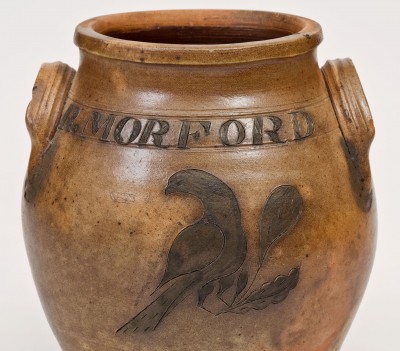 Outstanding Small-Sized Stoneware Presentation Jar w/ Incised Bird, att. Nicholas Van Wickle, Old Bridge or Manasquan, NJ