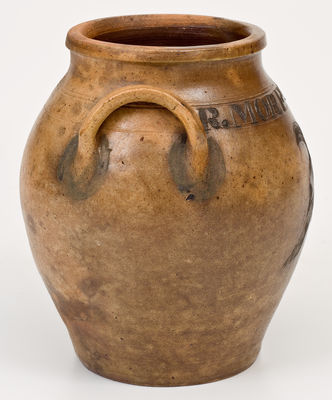 Outstanding Small-Sized Stoneware Presentation Jar w/ Incised Bird, att. Nicholas Van Wickle, Old Bridge or Manasquan, NJ