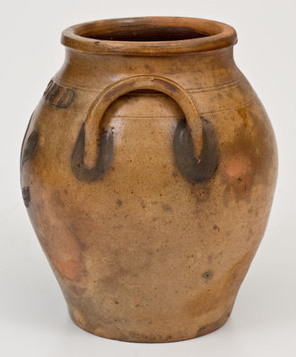 Outstanding Small-Sized Stoneware Presentation Jar w/ Incised Bird, att. Nicholas Van Wickle, Old Bridge or Manasquan, NJ