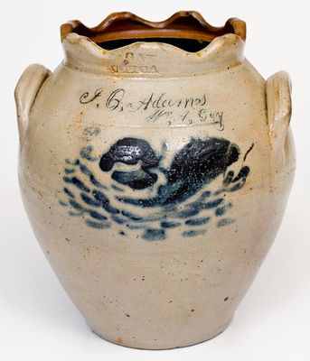 Extremely Rare and Important John Quincy Adams Stoneware Jar, W. GAY, Utica, NY, circa 1829