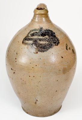 Rare Large-Sized J REMMEY / MANHATTAN-WELLS / NEW-YORK Stoneware Jug w/ Purplish Slip Decoration