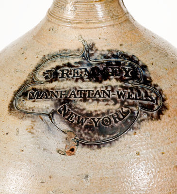 Rare Large-Sized J REMMEY / MANHATTAN-WELLS / NEW-YORK Stoneware Jug w/ Purplish Slip Decoration