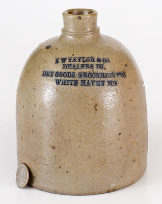 Very Rare Small-Sized Baltimore Stoneware Ship Chandler s Jug w/ Eastern Shore of MD Advertising