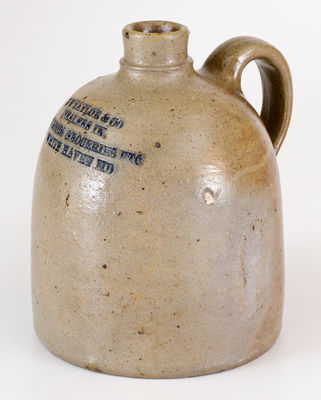 Very Rare Small-Sized Baltimore Stoneware Ship Chandler s Jug w/ Eastern Shore of MD Advertising