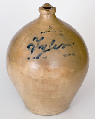 Very Rare Stoneware Jug Inscribed "Tyler" (President John Tyler) by E. S. FOX, Athens, NY, c1840