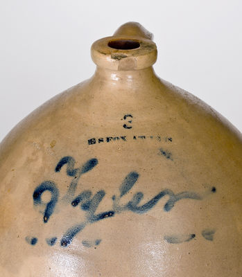 Very Rare Stoneware Jug Inscribed "Tyler" (President John Tyler) by E. S. FOX, Athens, NY, c1840