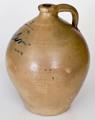 Very Rare Stoneware Jug Inscribed "Tyler" (President John Tyler) by E. S. FOX, Athens, NY, c1840