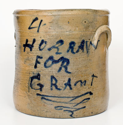 Outstanding HORRAY / FOR / GRANT Stoneware Crock, Ohio, circa 1868 (Ulysses S. Grant)
