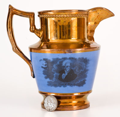 Copper Luster Andrew Jackson Pitcher, attrib. Enoch Wood & Sons, Burslem, England, c1820's