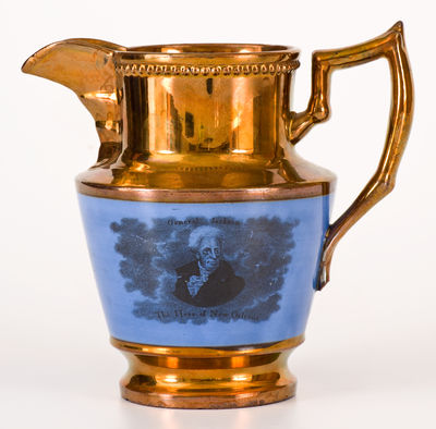 Copper Luster Andrew Jackson Pitcher, attrib. Enoch Wood & Sons, Burslem, England, c1820's