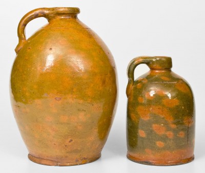 Two Glazed Galena, Illinois Redware Jugs