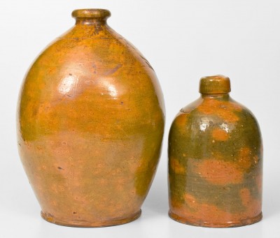 Two Glazed Galena, Illinois Redware Jugs