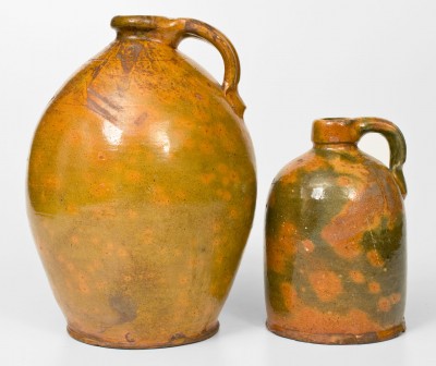 Two Glazed Galena, Illinois Redware Jugs