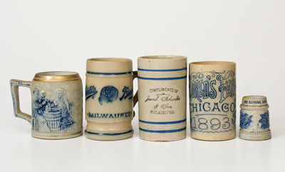 Five Cobalt-Decorated American Stoneware Mugs