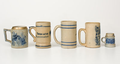 Five Cobalt-Decorated American Stoneware Mugs
