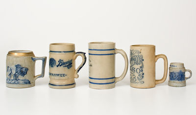 Five Cobalt-Decorated American Stoneware Mugs