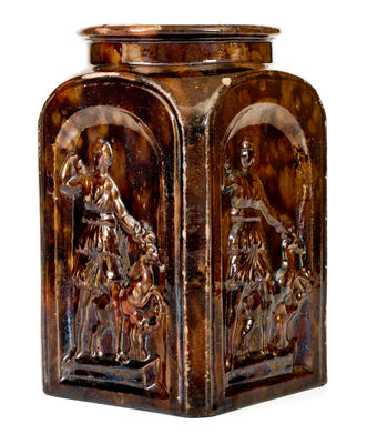 Extremely Rare JUNIATA POTTERY / BY / G.M. MILLER Redware Jar w/ Figural Decoration, Newport, PA