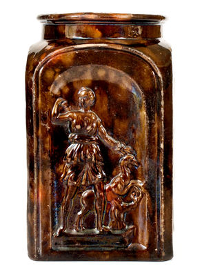 Extremely Rare JUNIATA POTTERY / BY / G.M. MILLER Redware Jar w/ Figural Decoration, Newport, PA