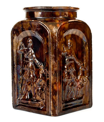 Extremely Rare JUNIATA POTTERY / BY / G.M. MILLER Redware Jar w/ Figural Decoration, Newport, PA