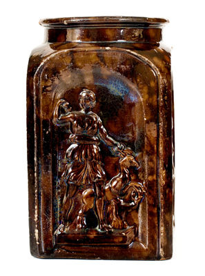Extremely Rare JUNIATA POTTERY / BY / G.M. MILLER Redware Jar w/ Figural Decoration, Newport, PA