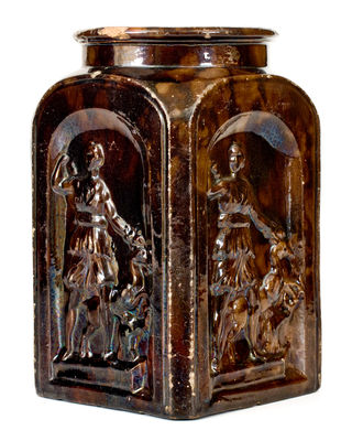 Extremely Rare JUNIATA POTTERY / BY / G.M. MILLER Redware Jar w/ Figural Decoration, Newport, PA