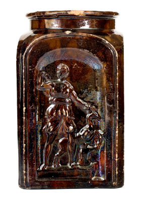 Extremely Rare JUNIATA POTTERY / BY / G.M. MILLER Redware Jar w/ Figural Decoration, Newport, PA