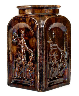 Extremely Rare JUNIATA POTTERY / BY / G.M. MILLER Redware Jar w/ Figural Decoration, Newport, PA
