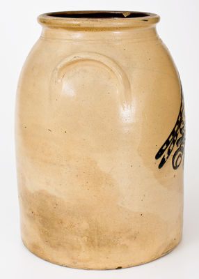 Rare Four-Gallon EDMANDS (Charlestown / Boston, MA) Stoneware Jar w/ Black-Slip Bird Design