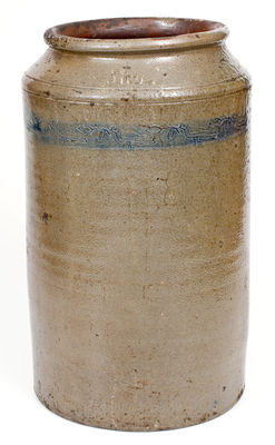 Rare Large-Sized att. Branch Green, Philadelphia Stoneware Jar w/ Coggled Bird-and-Leaf Motif