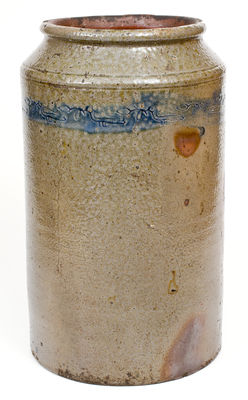 Rare Large-Sized att. Branch Green, Philadelphia Stoneware Jar w/ Coggled Bird-and-Leaf Motif