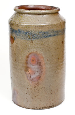 Rare Large-Sized att. Branch Green, Philadelphia Stoneware Jar w/ Coggled Bird-and-Leaf Motif