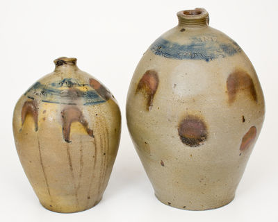 Two attrib. Branch Green Stoneware Jugs w/ Coggled Decoration (Philadelphia, circa 1820)