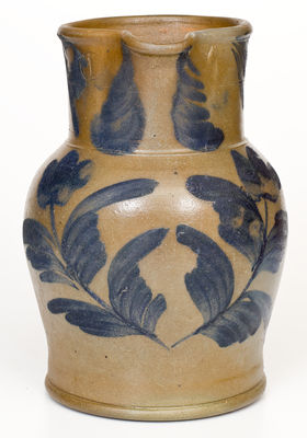 Attrib. R.J. Grier, Chester County, PA Stoneware Pitcher w/ Cobalt Floral Decoration