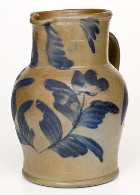 Attrib. R.J. Grier, Chester County, PA Stoneware Pitcher w/ Cobalt Floral Decoration