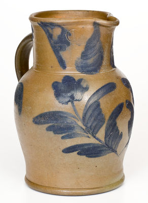 Attrib. R.J. Grier, Chester County, PA Stoneware Pitcher w/ Cobalt Floral Decoration