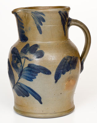 Attrib. R.J. Grier, Chester County, PA Stoneware Pitcher w/ Cobalt Floral Decoration