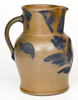 Attrib. R.J. Grier, Chester County, PA Stoneware Pitcher w/ Cobalt Floral Decoration