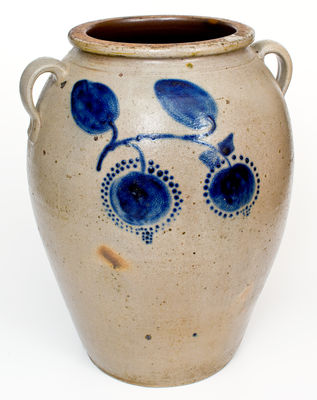 Fine Ten-Gallon Ohio Stoneware Jar w/ Cobalt Fruit Decoration, circa 1870
