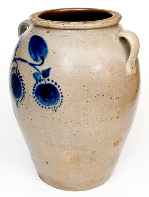 Fine Ten-Gallon Ohio Stoneware Jar w/ Cobalt Fruit Decoration, circa 1870