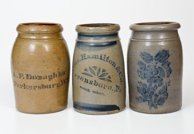 Three Cobalt-Decorated Stoneware Jars, Southwestern PA or West Virginia origin