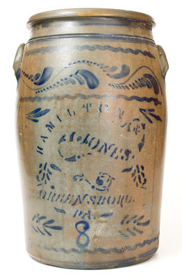 Eight-Gallon HAMILTON & JONES / GREENSBORO / PA Stoneware Jar w/ Elaborate Decoration