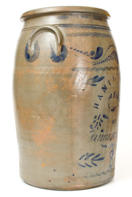 Eight-Gallon HAMILTON & JONES / GREENSBORO / PA Stoneware Jar w/ Elaborate Decoration