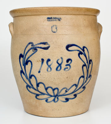 Rare EVAN R. JONES / PITTSTON, PA Six-Gallon Stoneware Crock w/ Cobalt Wreath and 1883 Date