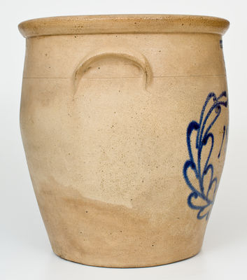 Rare EVAN R. JONES / PITTSTON, PA Six-Gallon Stoneware Crock w/ Cobalt Wreath and 1883 Date