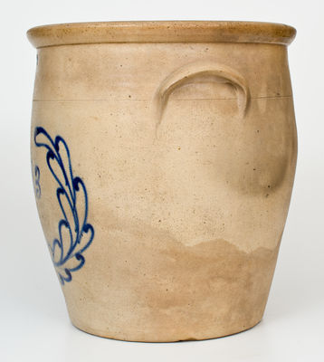 Rare EVAN R. JONES / PITTSTON, PA Six-Gallon Stoneware Crock w/ Cobalt Wreath and 1883 Date